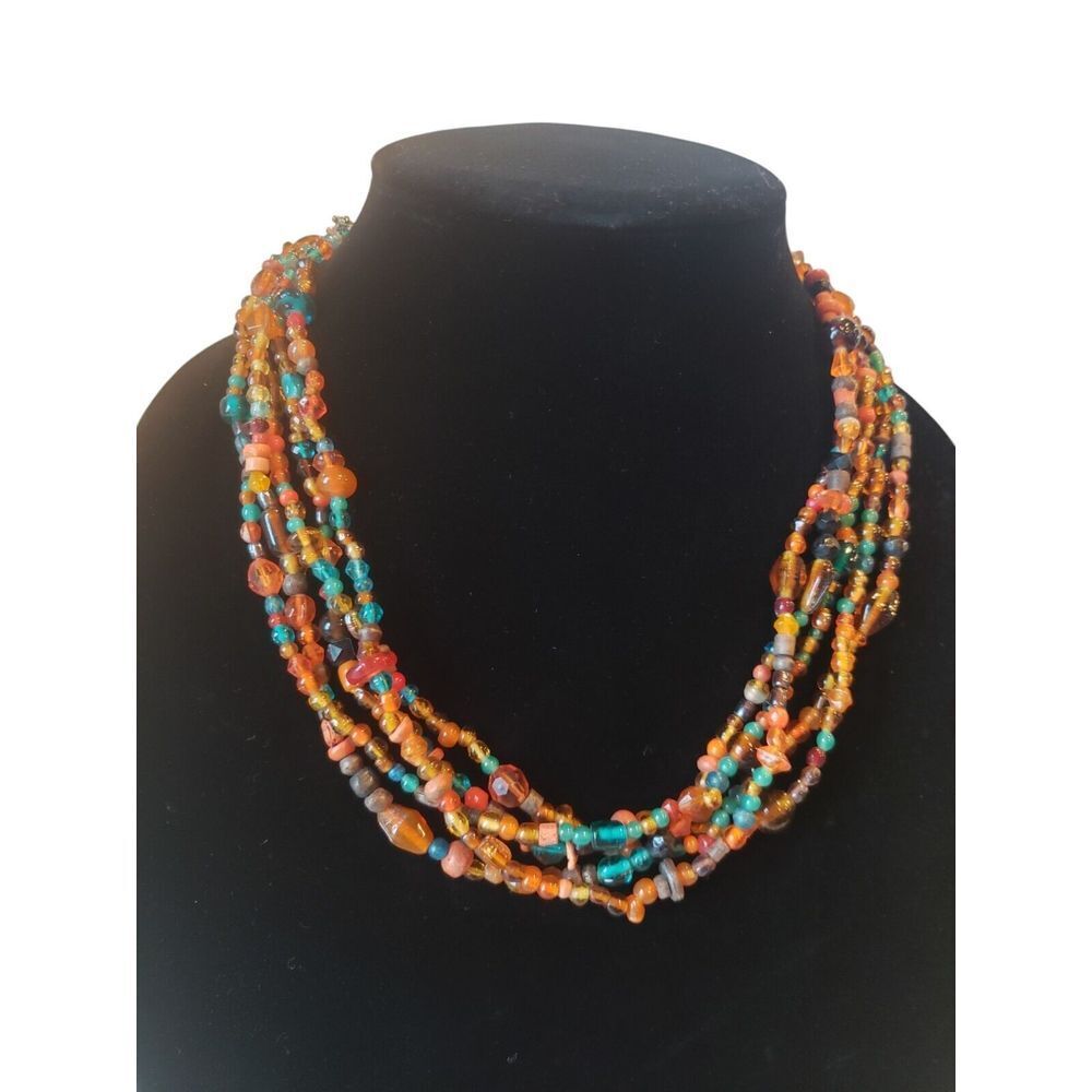 Unbranded Stunning‎ Multi-Strand Beaded Necklace Orange Teal Brown Red Western